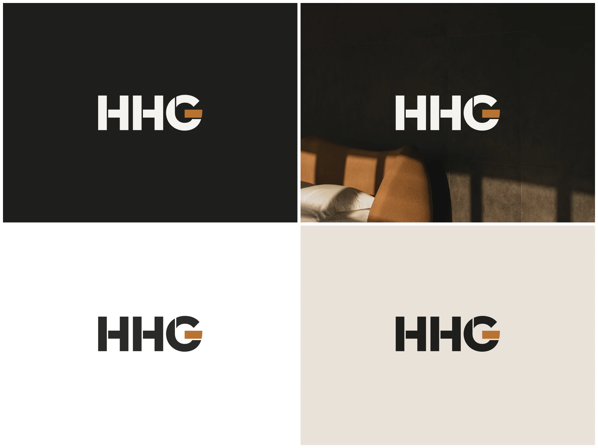Hunter Hire Group logo lockups in four colourways.