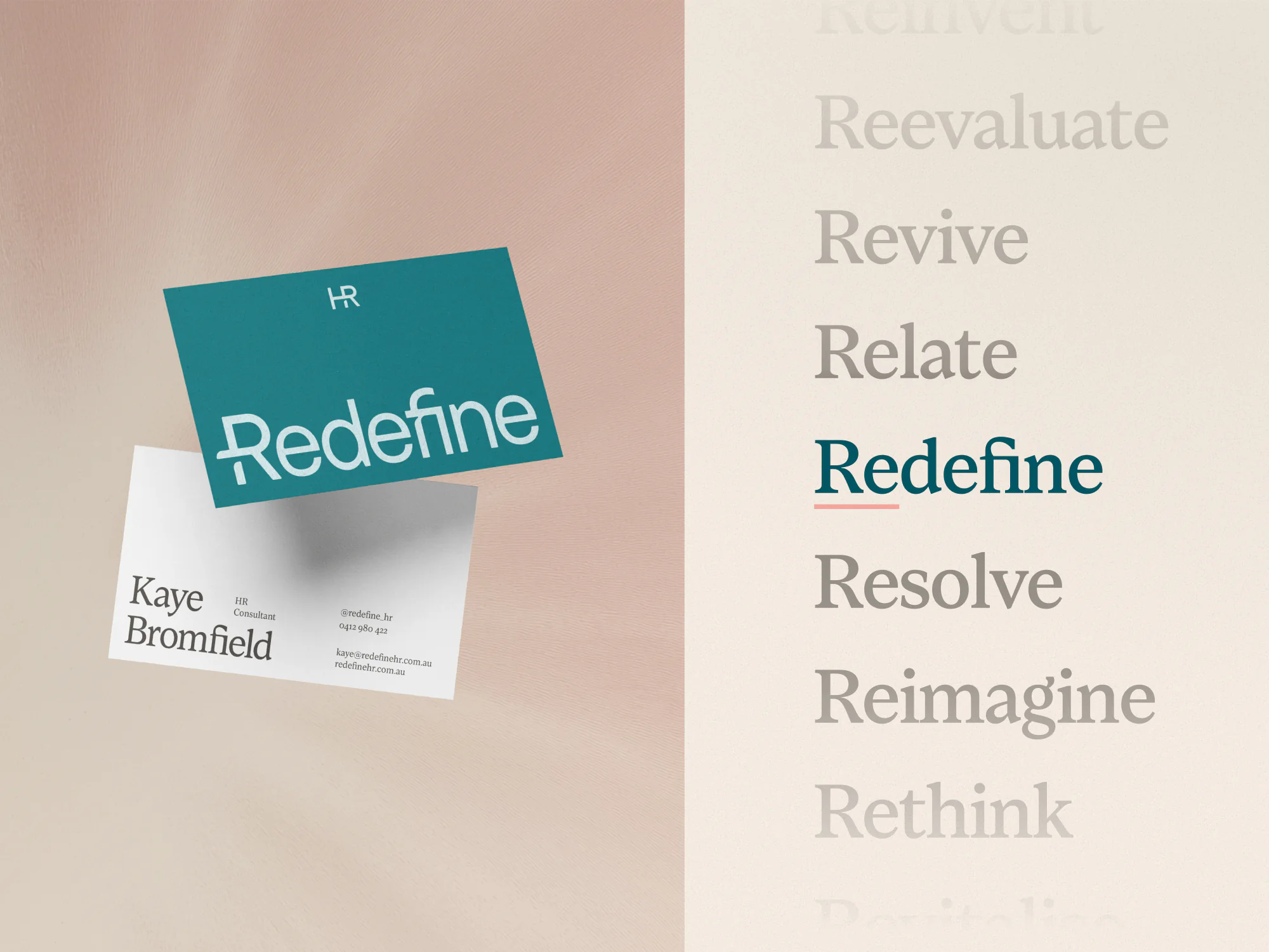 Redefine HR business cards for Kaye Bromfield.