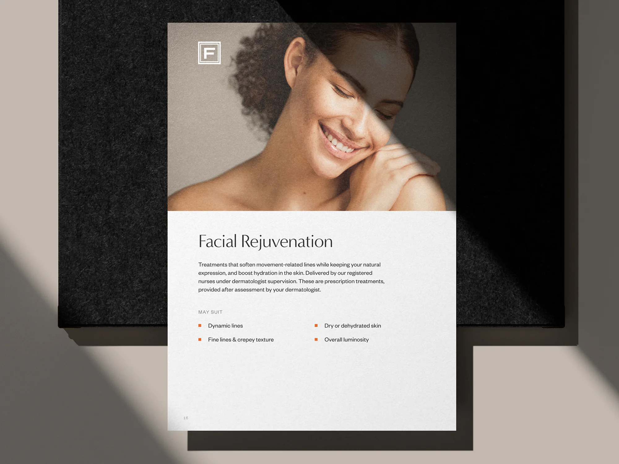 Frontier Dermatology in-clinic brochure spread.